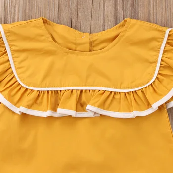 2018 Newly Lovely Sweet Summer Toddler Baby Girls Dress 1-6Y ukrašen latica vrećice su čvrste žute ravne haljine dužine do koljena