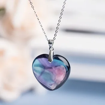 Prirodni fluorit ručni rad u obliku srca privjesak Duga ljubav Crystal ogrlica žene ključne kosti konop, lanac poklon za Valentinovo nakit