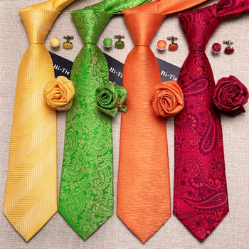 Hi-Tie cvjetni muške kravate 8,5 cm šarene narančaste svile žakard luksuzni rupčići manžete skup kravate za muškarce Gravata za svadbene zurke