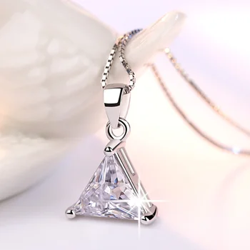 ANENJERY 925 sterling srebro nakit AAA cirkonij trokut privjesak Neckace za žene dar lanca ogrlice ogrlice S-N107