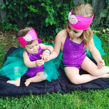 2017 Slatka Sequin Sirena Toddler Baby Girls Bodysuit Sunsuit Odjeća Odijela Kompleti