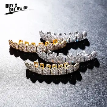 JINAO Gold Silver-Color Ledeni Out Gold Grillz Crystal Jewelry Top Bottom Grills Teeth Body Jewelry Hip Hop Bling AAA kubni Cirkon