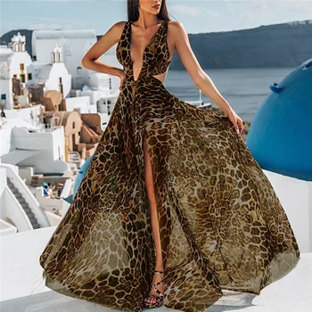 Haljina Ženska plaža odjeća ljetne haljine plaže duge ženske dame novi 2020 seksi oklop Leopard poliester ženska tunika