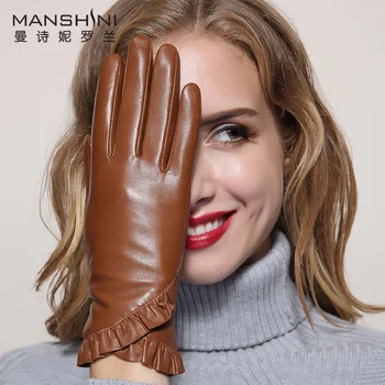 Zimske elegantne rukavice od prirodne kože sa zaslonom osjetljivim na dodir ženske zimske rukavice od janjeće kože, baršun obloge tople rukavice telefingers MLZ012