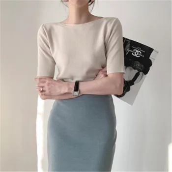 RUGOD 2020 nove akvizicije ženske ljetne majice korejski šik candy boja O-izrez s kratkim rukavima osnovna вязаная tunica ženski Verano