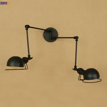 IWHD crna dug ljuljačka ruka LED zidna svjetiljka stare 2 glave Wandlamp klasicni лестничный svjetlo potkrovlje industrijski Edison zidne lampe Люминер