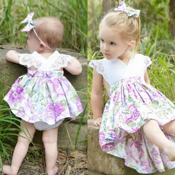Prekrasna beba Baby Kids Djevojke odjeću dijete novorođene Djevojka cvijet tiskanih klizači haljina оголовье sestre Vestidos odijevanje