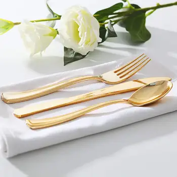 60 kom Zlatni jednokratnu set pribora za jelo - jednokratni plastični pribor za jelo od ružičastog zlata - uključuje 20 vilica, 20 žlica, noževa 20
