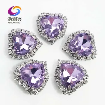 Besplatna dostava Crystal violet srebro donja oblik srca kristalno staklo buckle,viši razred šivati na rhinestones Diy/nakit pribor