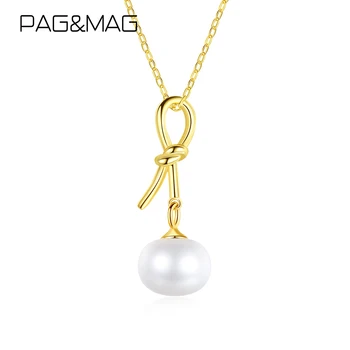 PAG&MAG jednostavan čvor dizajn prirodni biseri privjesak i ogrlica 925 sterling srebra ogrlice Šarm fin nakit korejski Novi