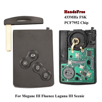 Jingyuqin 5pcs Smart Card bez ključa Remote Key FSK PCF7952 433MHZ za Renault Megane III Fluence Laguna III Scenic 2009-
