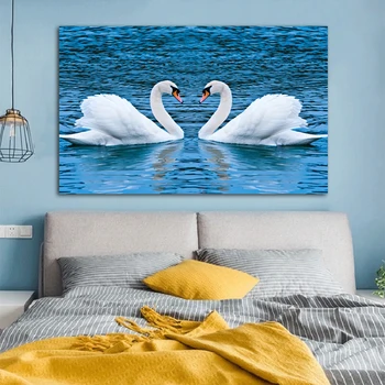 RELIABLI ART Animal Slike na platnu slike Srce Bijeli labud plakati kućni zidne grafike za uređenje dnevnog boravka bez okvira