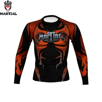 Martial : Fire and Blood printed full sleeve rashguards fitness mma boks jersey RASHGUARDS running shirt