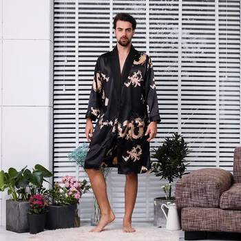 Luksuzni silk satin pidžama muški kimono odijelo godišnji Zmaj ogrtač kompleti od dva dijela ogrtač + kratke hlače pidžama plus size 5XL