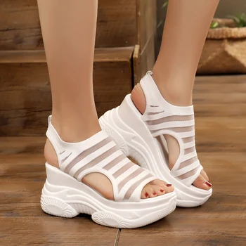 Ljetne ženske sandale na platformu trendy bijela 8 cm pojačava sandale debeli potplat Casual cipele na platformu ženska